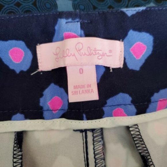 Lilly Pulitzer printed luxury capris Spotted Ankle Pants Zip navy pink Sz 0 flat - Picture 8 of 11